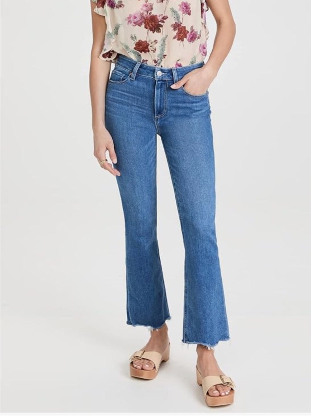 PAIGE Women's Claudine High Rise Flare in Seine with Ragged Fray Hem Size 31